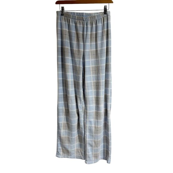Charter Club Women Small 2 Piece Pajama Set Blue White Plaid Button Down Fleece - Picture 4 of 7